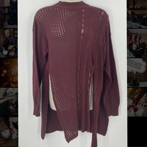 Free People NWOT asymmetrical open knit sweater burgundy